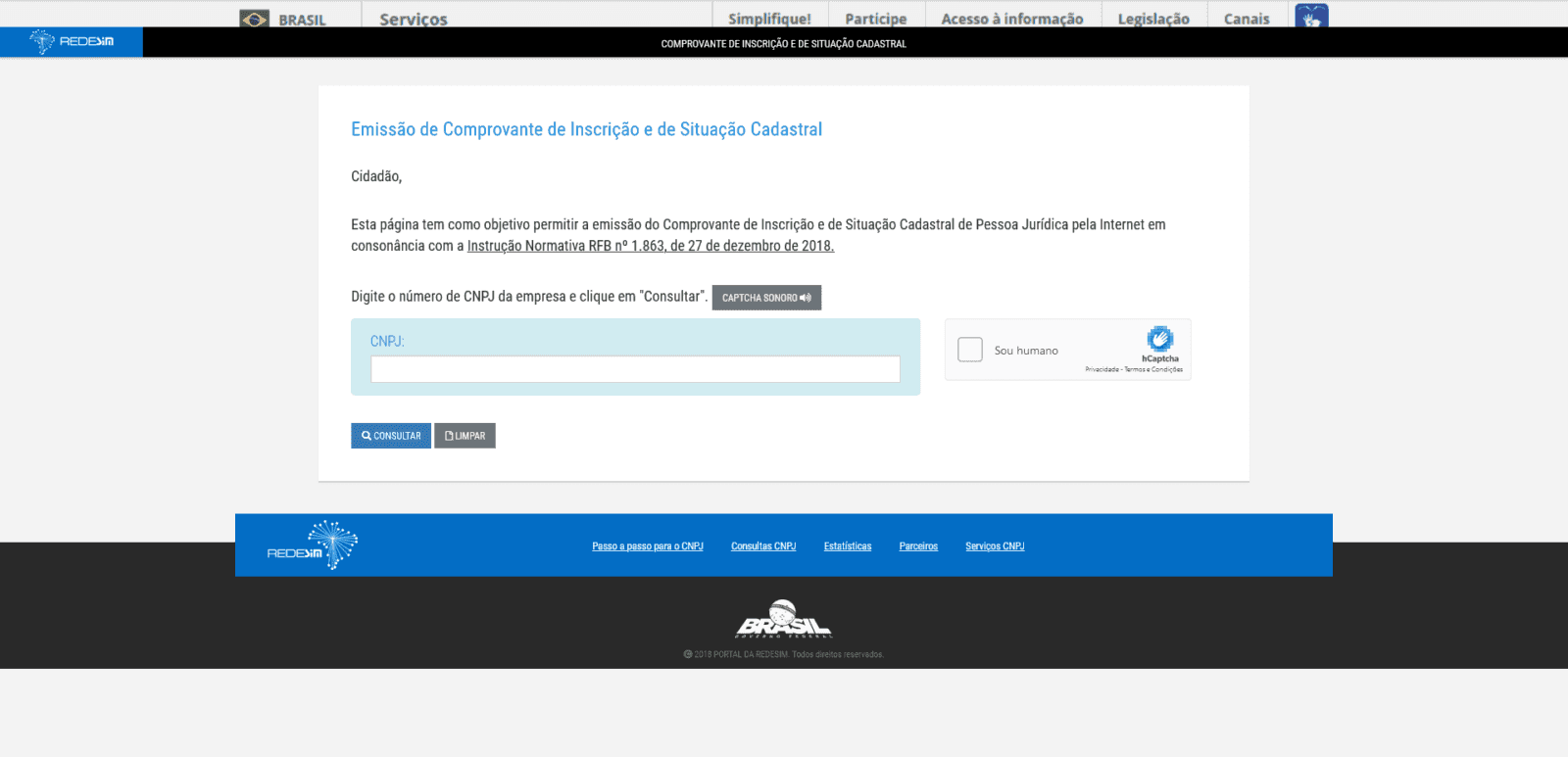 emissão de comprovante de inscrição e situação cadastral