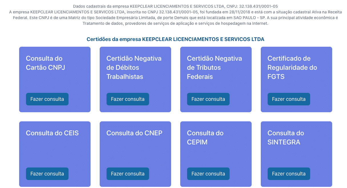 opções para consultas via CNPJ