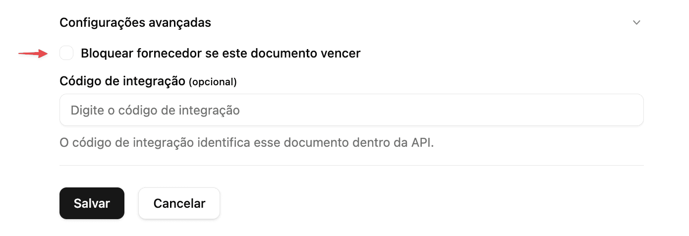 Documentos: bloqueio de Fornecedor por documento vencido