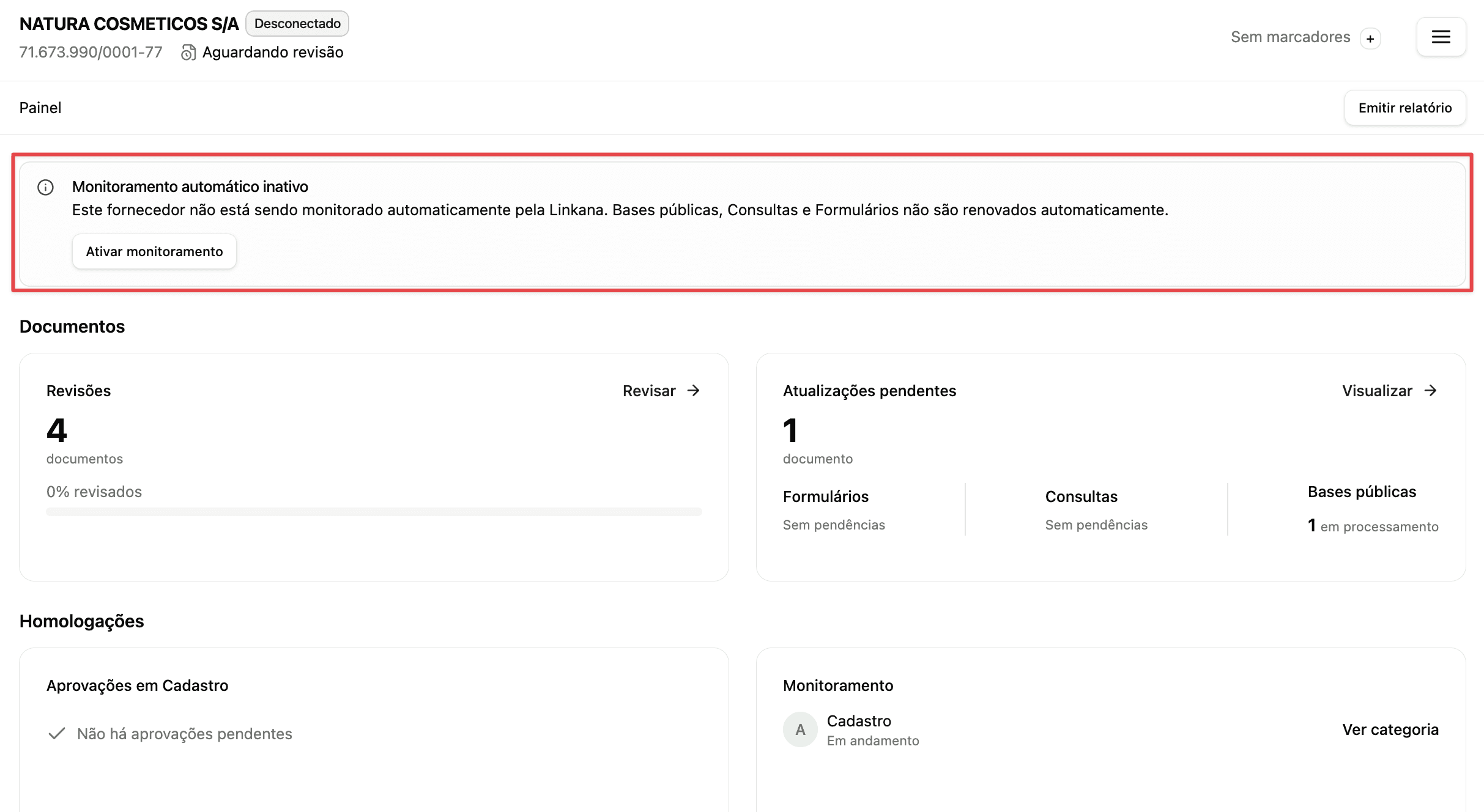 Fornecedor desconectado: desacoplamento de ações manuais