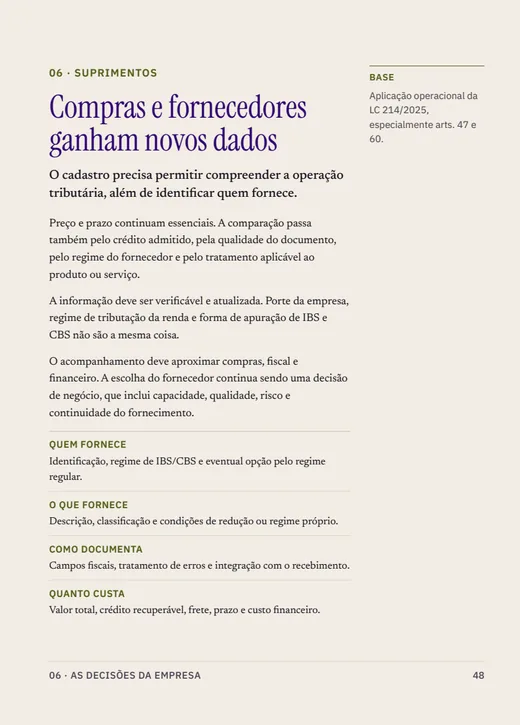 Página 48 do e-book: Compras e fornecedores ganham novos dados